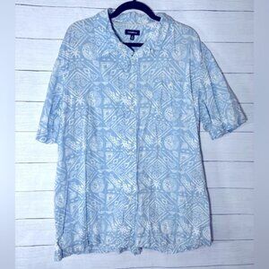 Croft & Barrow Beachy Light Weight Button Down Blue White Short Sleeve Shirt 💗